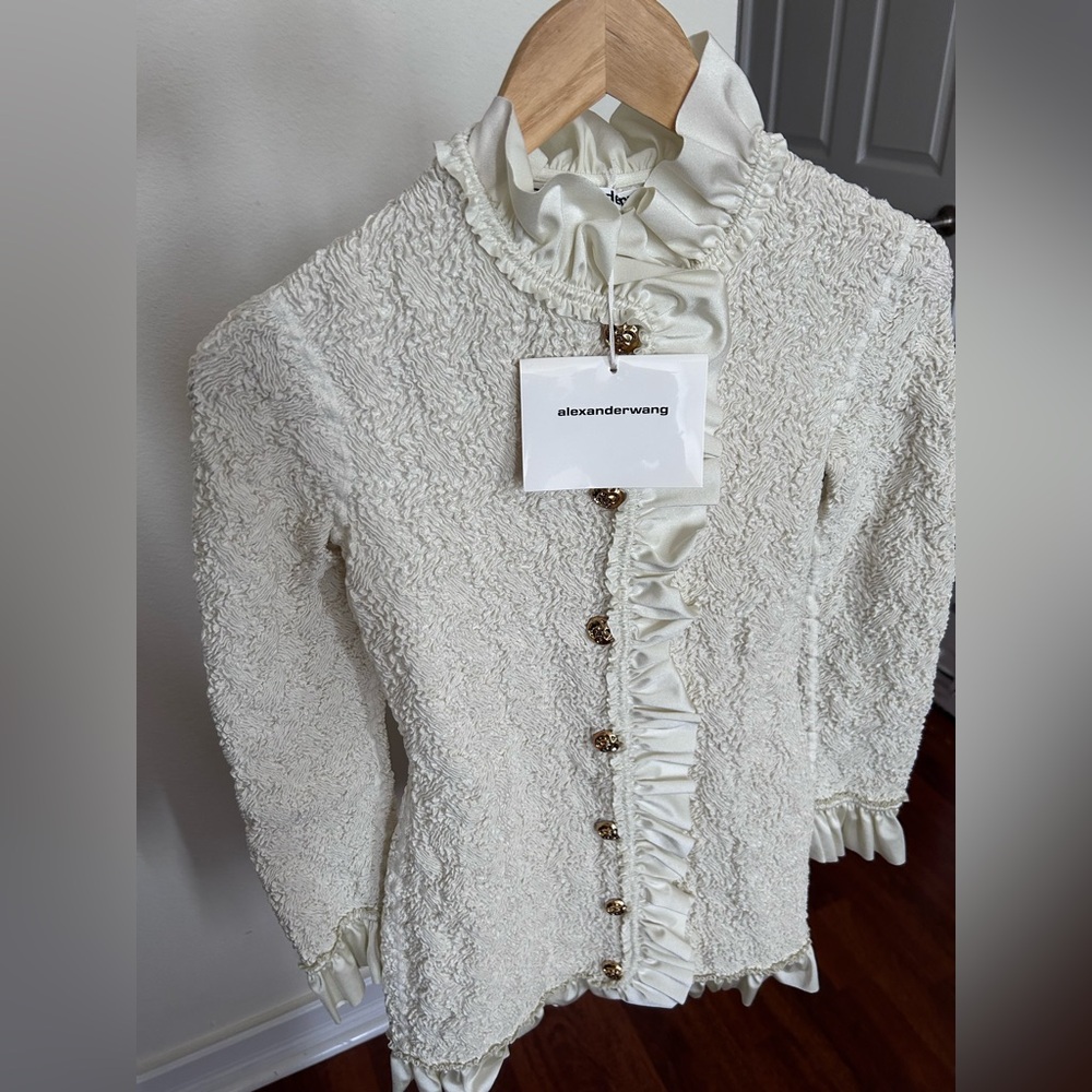 NWT Alexander Wang Smocked Ruffle Long Jacket Dress S - Picture 15 of 17